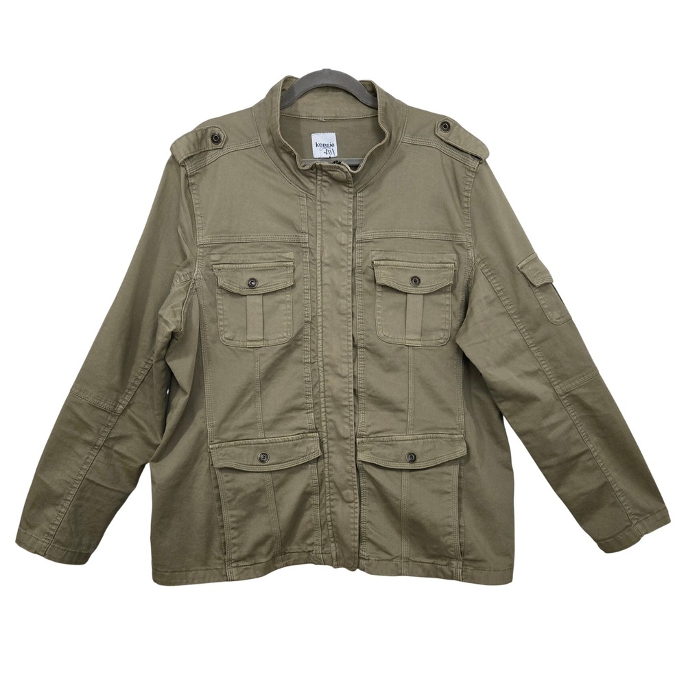 Kensie Jeans Cotton Womens Olive‎ Green Military Utility Field Jacket Size 2X
